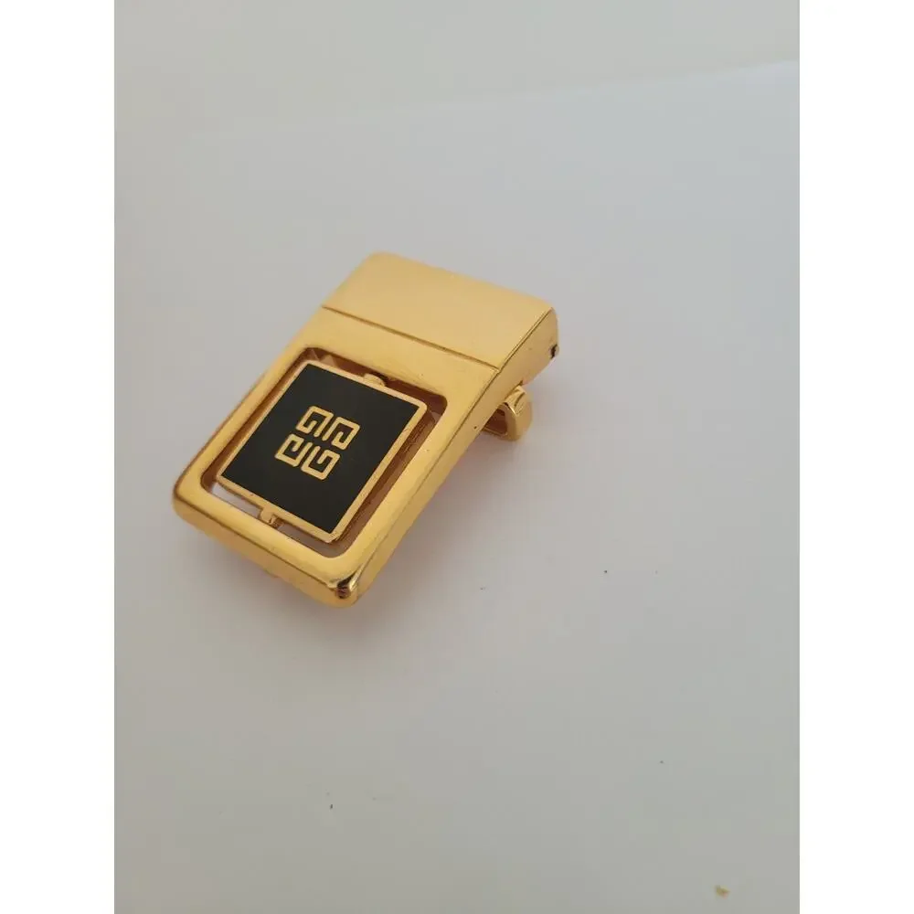 Givenchy Vintage Belt Buckle Gold Black‎ Tone Logo Slim 1
